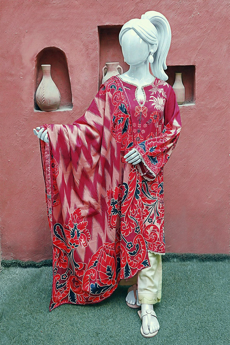 Aryana - 3PC Unstitched Printed Lawn Suit (Dark Pink)