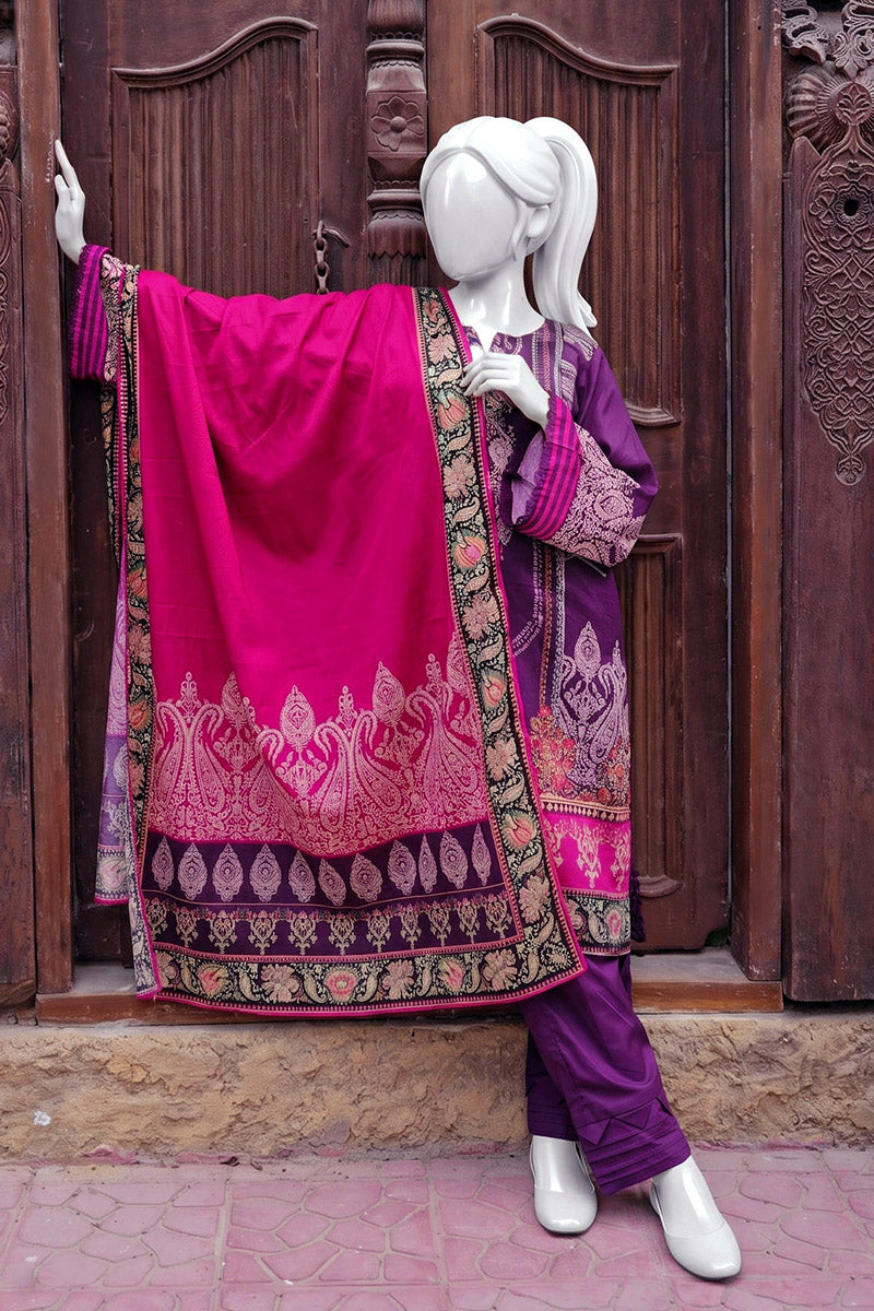 Aryana - 3PC Unstitched Printed Lawn Suit (Violent & Dark Pink)