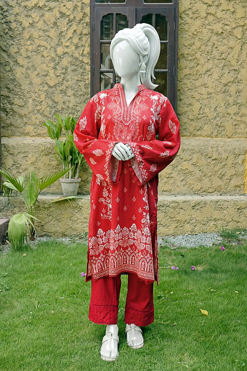 Aryana - 3PC Unstitched Printed Lawn Suit (Red)