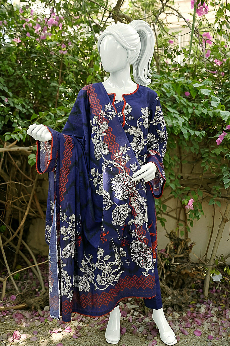Aryana - 3PC Unstitched Printed Lawn Suit (Indigo)
