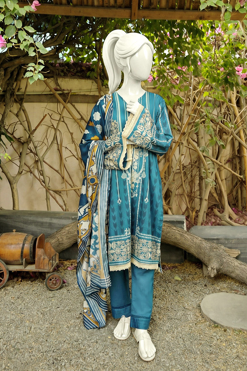 Aryana - 3PC Unstitched Printed Lawn Suit (Deep Teal)