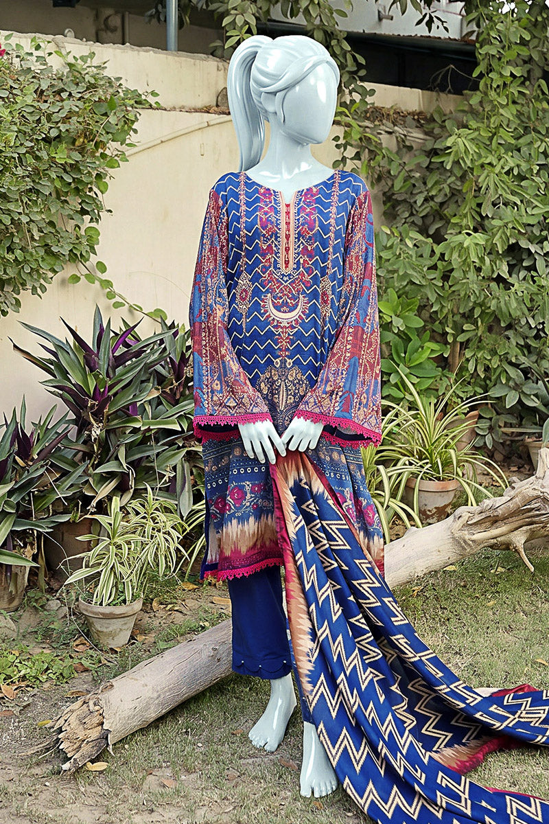 Aryana - 3PC Unstitched Printed Lawn Suit (Royal Blue)