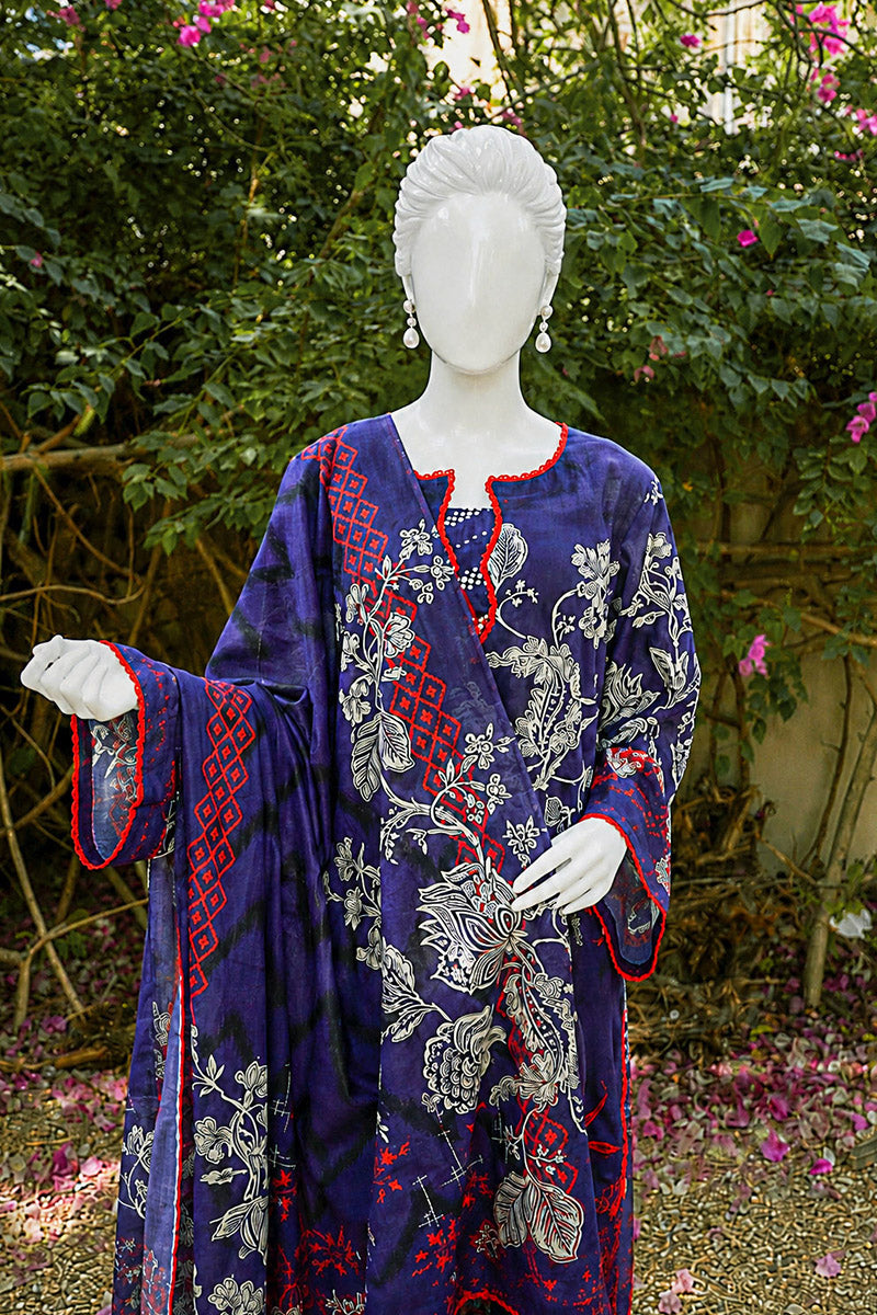 Aryana - 3PC Unstitched Printed Lawn Suit (Indigo)
