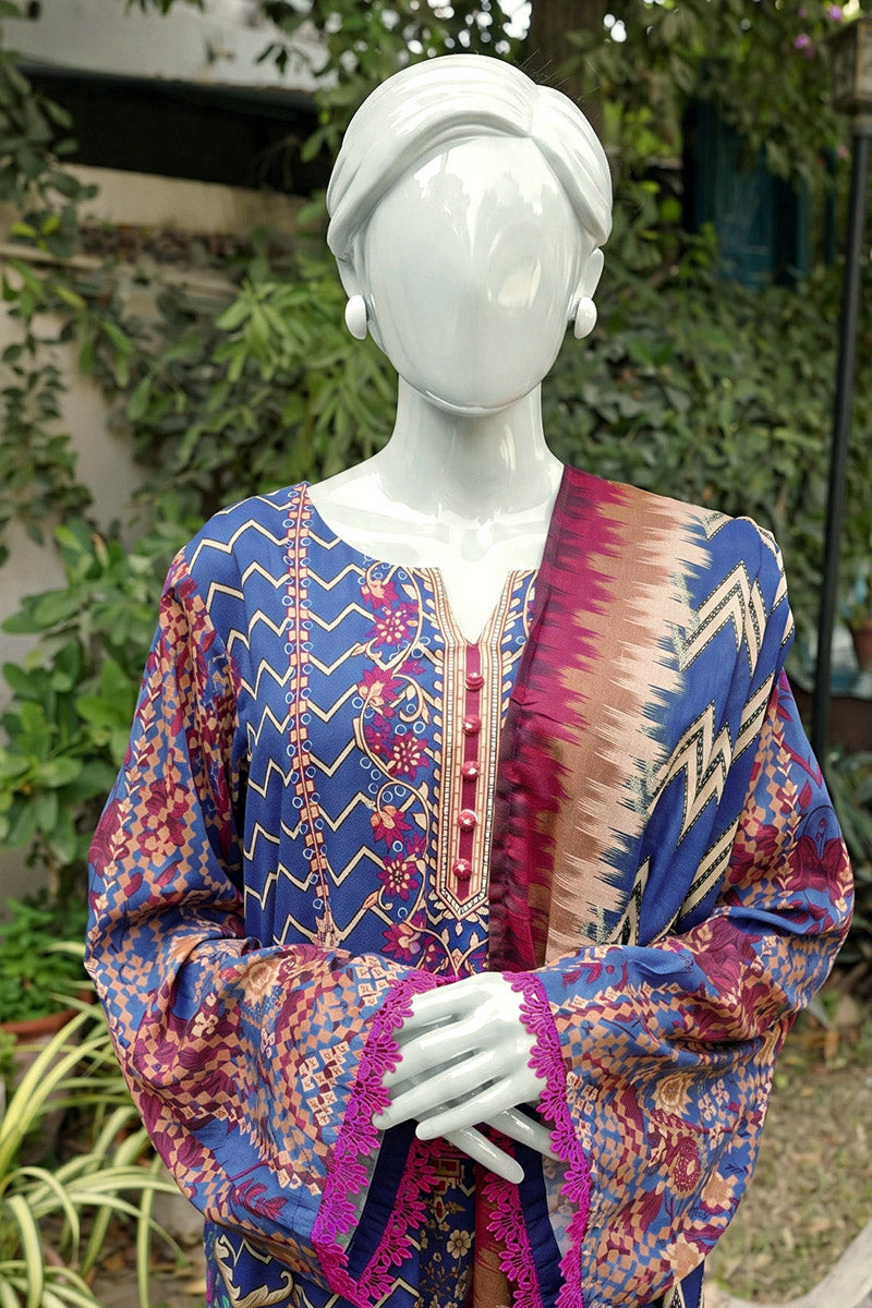 Aryana - 3PC Unstitched Printed Lawn Suit (Royal Blue)