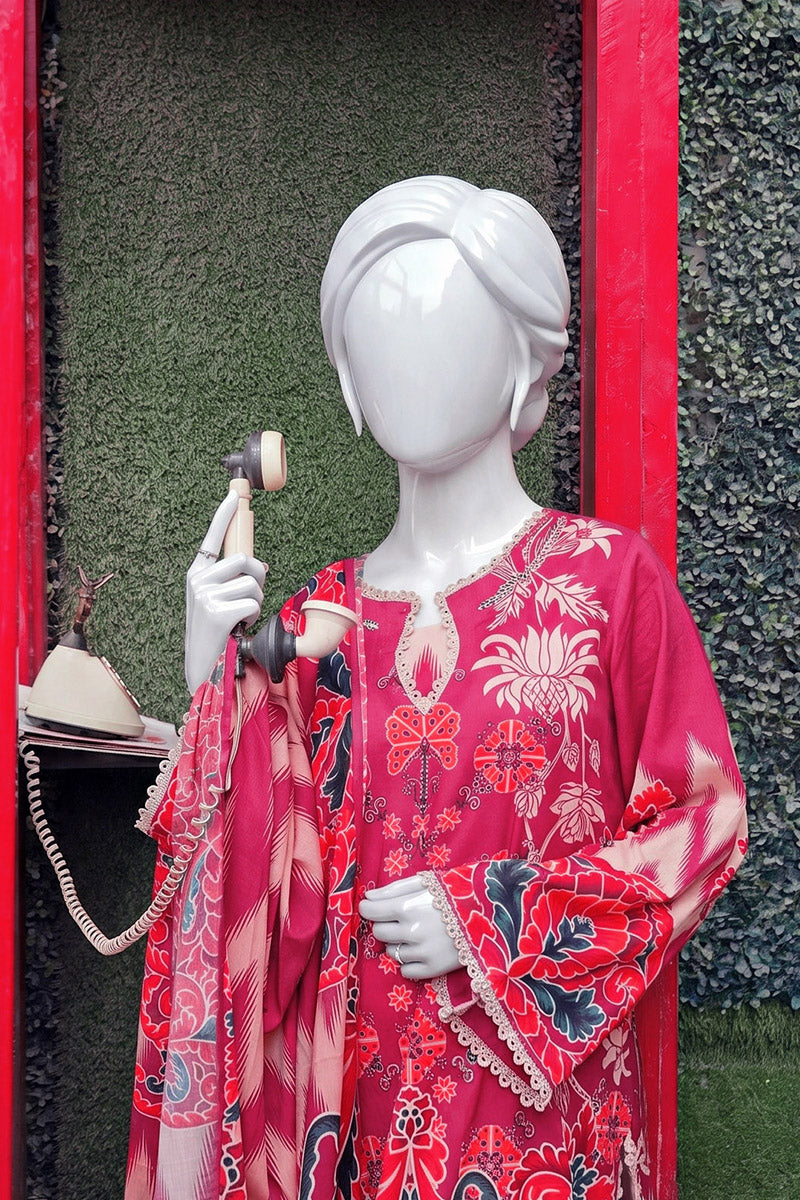 Aryana - 3PC Unstitched Printed Lawn Suit (Dark Pink)