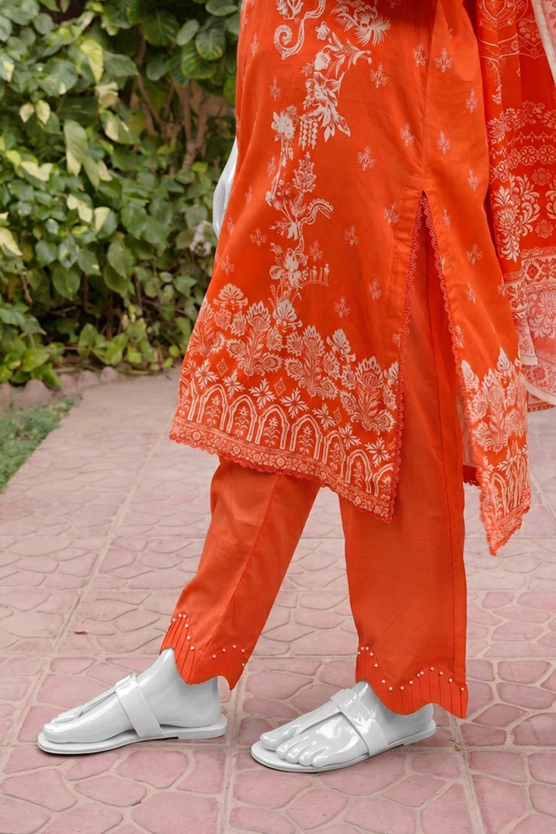Aryana - 3PC Unstitched Printed Lawn Suit (Orange)