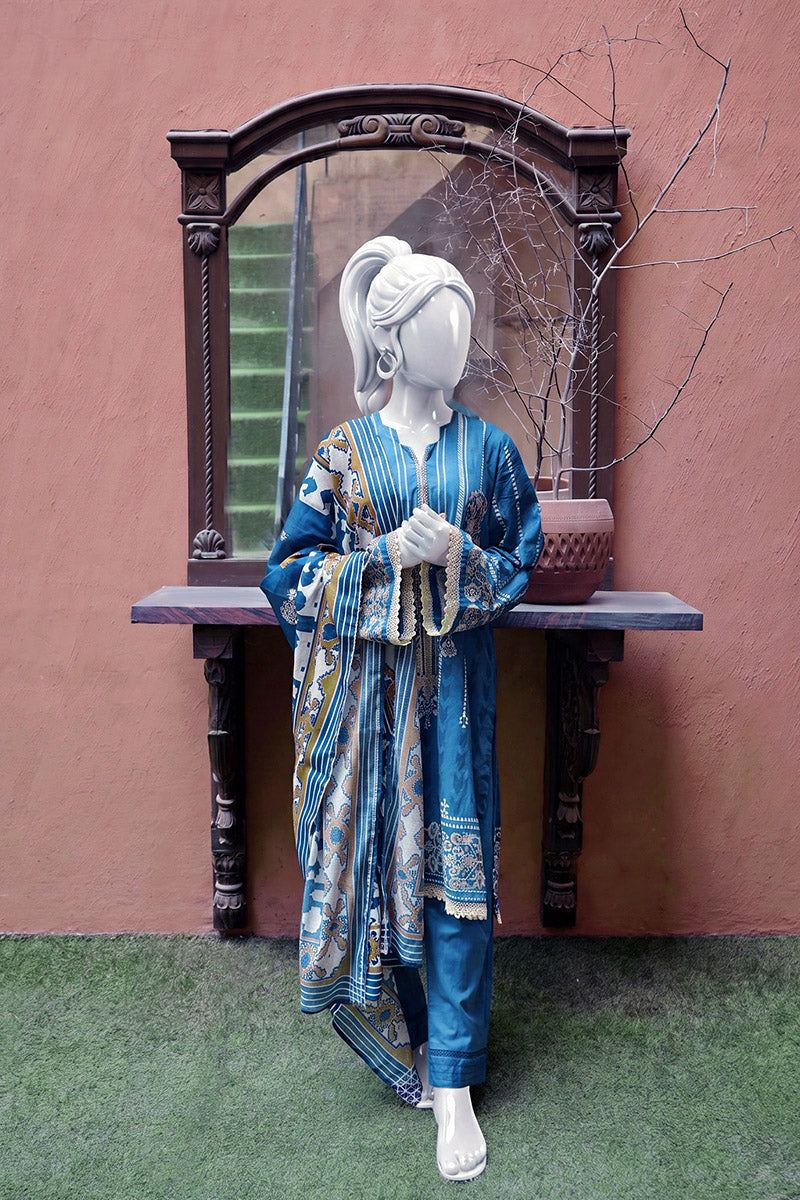 Aryana - 3PC Unstitched Printed Lawn Suit (Deep Teal)