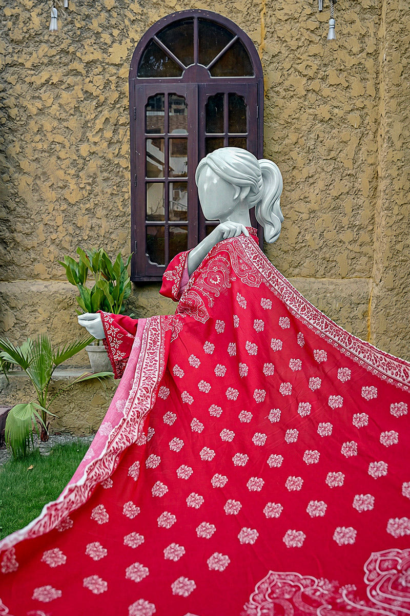 Aryana - 3PC Unstitched Printed Lawn Suit (Red)