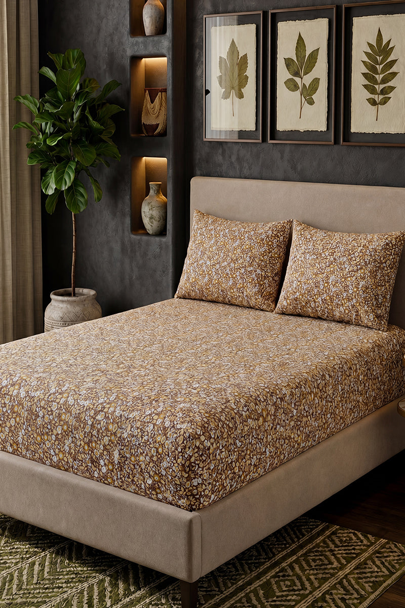 Premium Cotton Fitted Bed Sheet Set By KBC Fashion (Brown Rust)