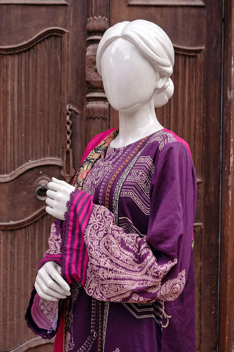 Aryana - 3PC Unstitched Printed Lawn Suit (Violent & Dark Pink)
