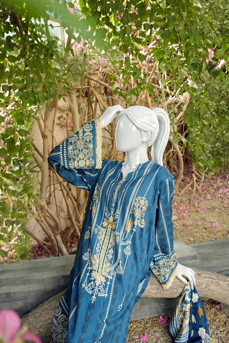 Aryana - 3PC Unstitched Printed Lawn Suit (Deep Teal)