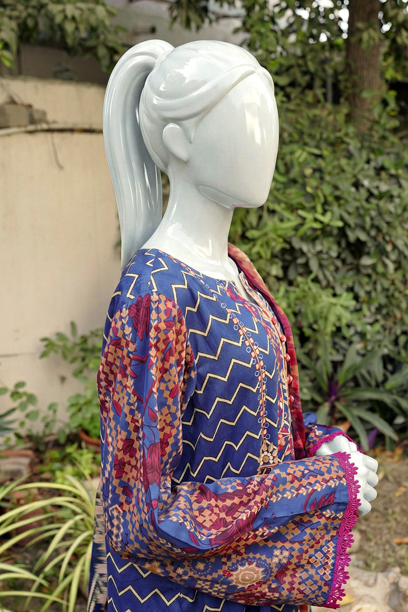 Aryana - 3PC Unstitched Printed Lawn Suit (Royal Blue)