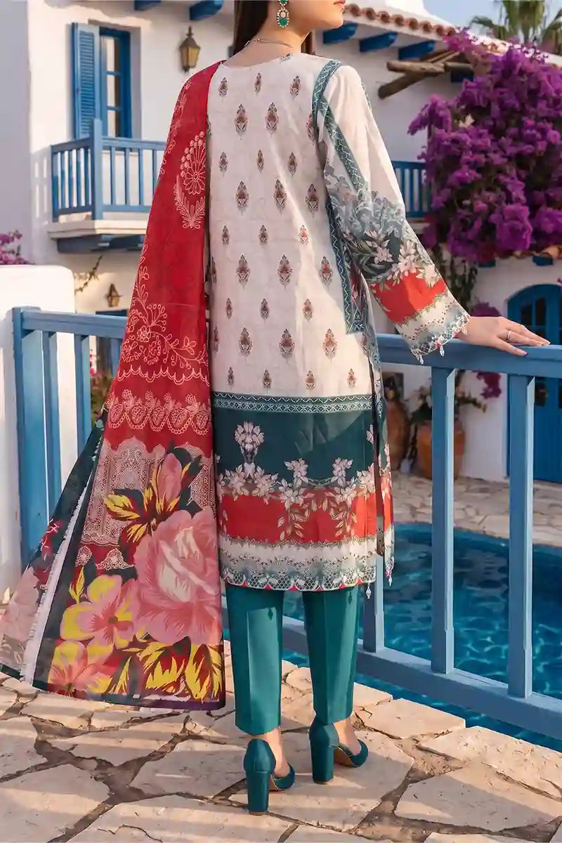 Aabruh Vol-1 3PC Unstitched Printed Lawn Suit (Seafoam, Red & White Floral)