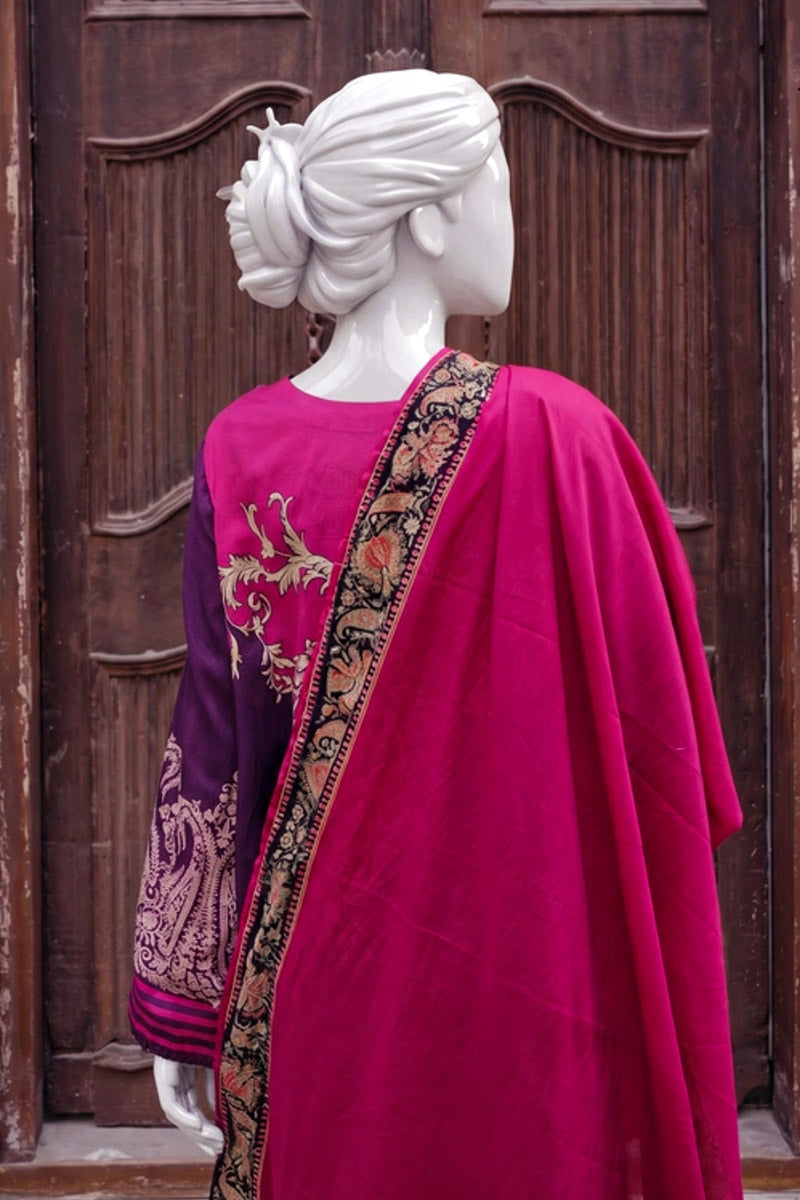Aryana - 3PC Unstitched Printed Lawn Suit (Violent & Dark Pink)