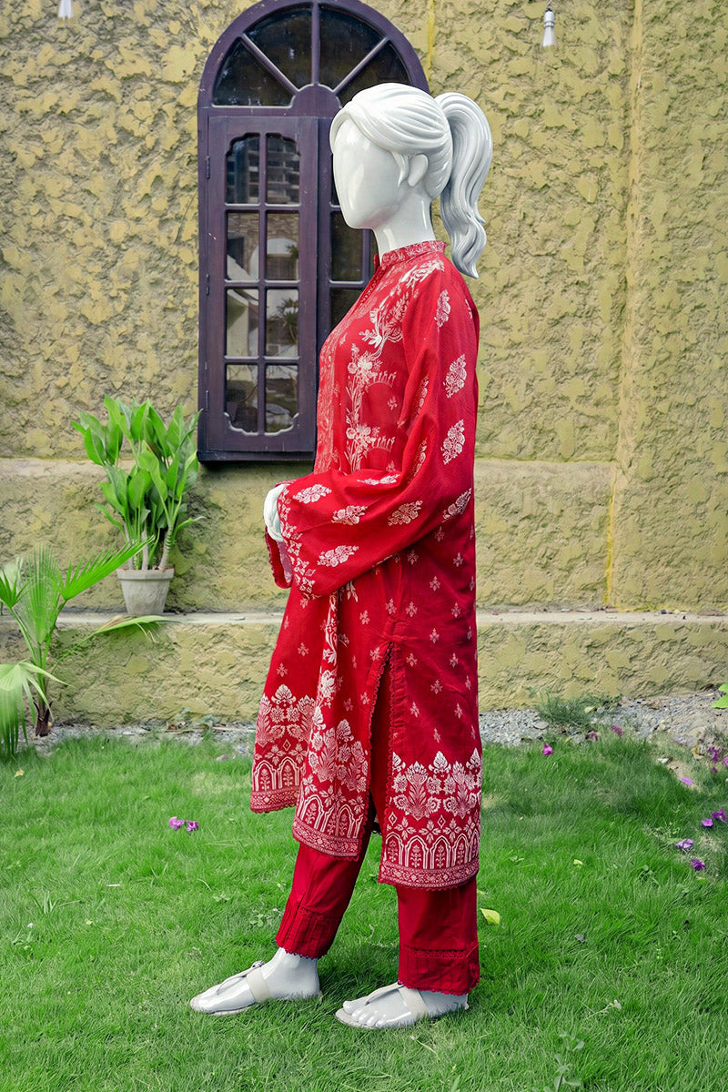 Aryana - 3PC Unstitched Printed Lawn Suit (Red)