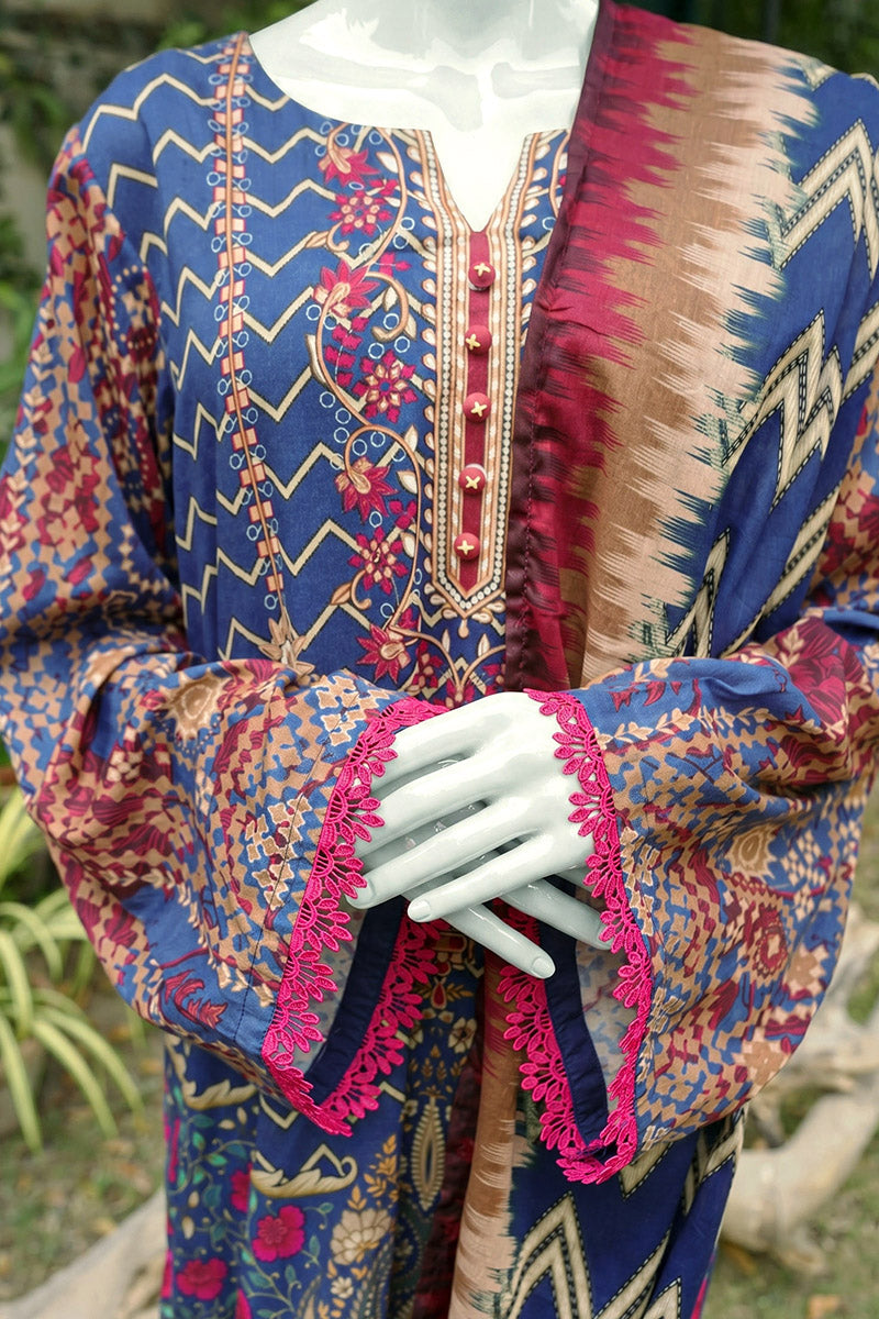 Aryana - 3PC Unstitched Printed Lawn Suit (Royal Blue)