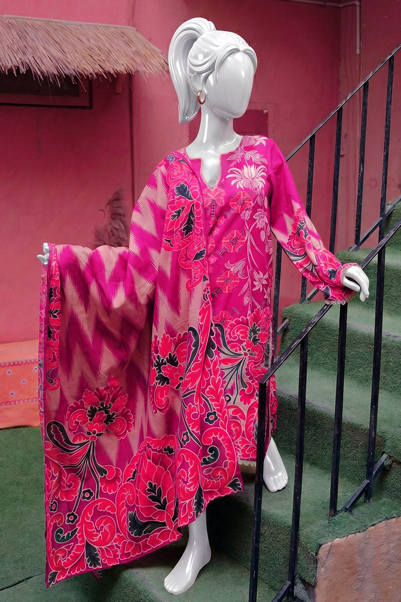 Aryana - 3PC Unstitched Printed Lawn Suit (Dark Pink)