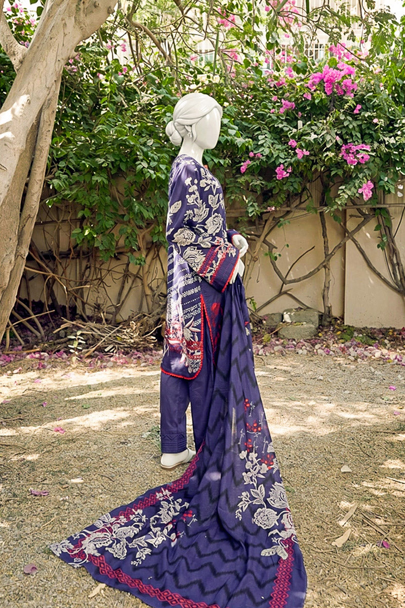 Aryana - 3PC Unstitched Printed Lawn Suit (Indigo)