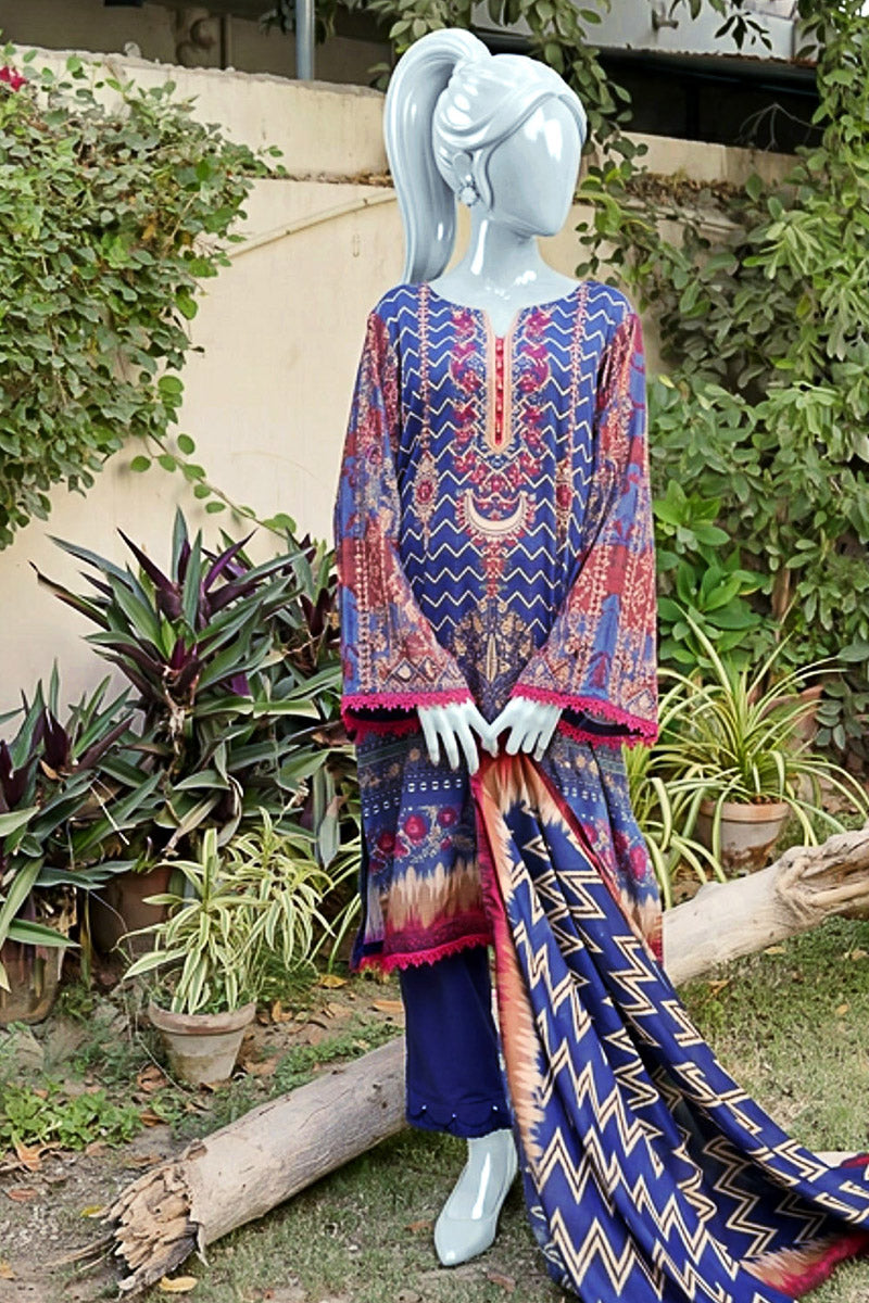 Aryana - 3PC Unstitched Printed Lawn Suit (Royal Blue)