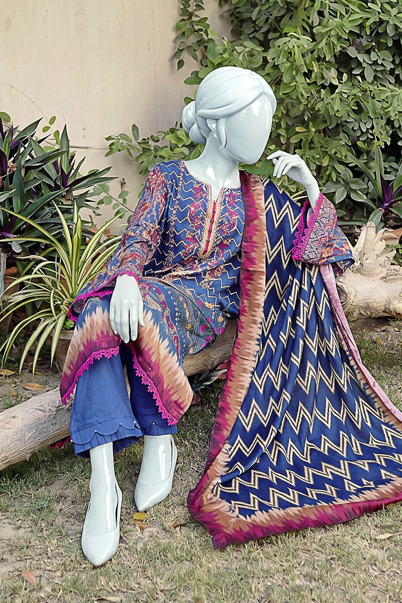 Aryana - 3PC Unstitched Printed Lawn Suit (Royal Blue)