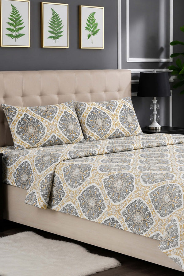 Premium Cotton Fitted Bed Sheet Set By KBCFashion (Beige Gray)