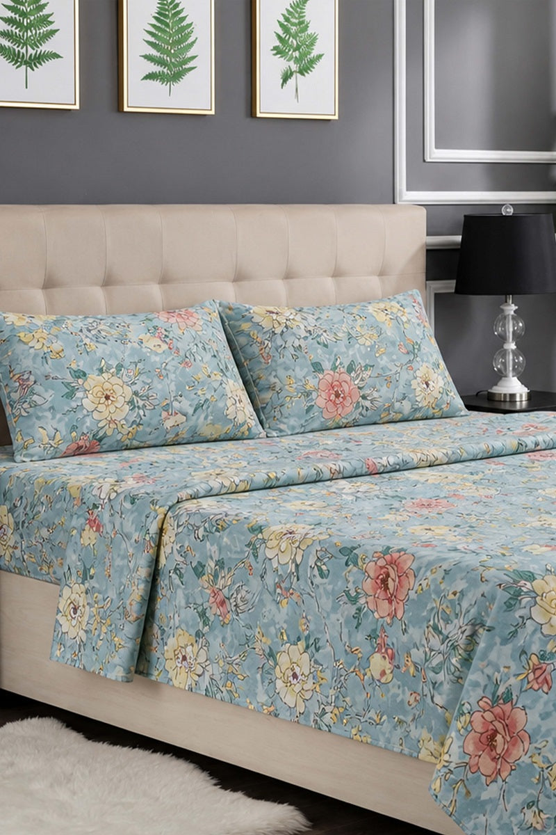 Premium Cotton Fitted Bed Sheet Set By KBCFashion (Light Blue)