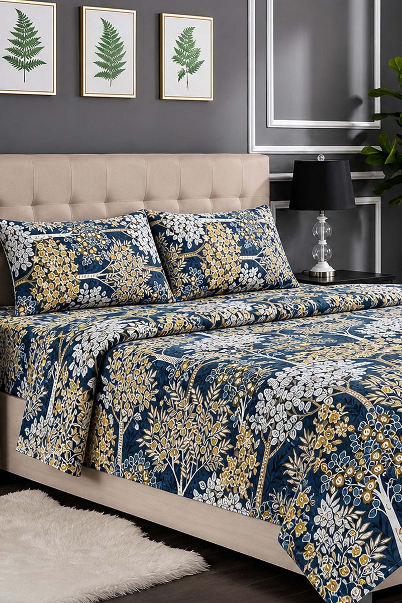 Premium Cotton Fitted Bed Sheet Set By KBCFashion (Navy Blue)