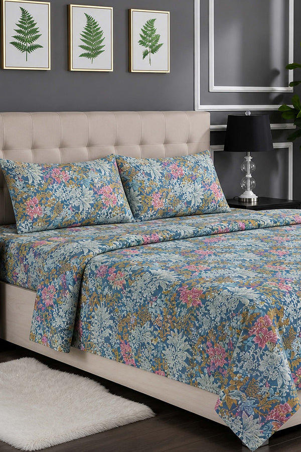 Premium Cotton Fitted Bed Sheet Set By KBCFashion (Sky Blue)