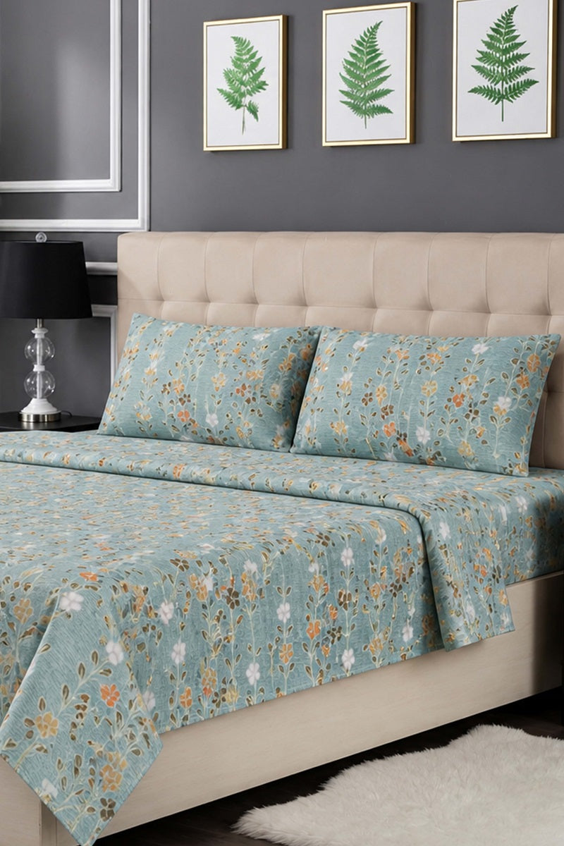 Premium Cotton Fitted Bed Sheet Set By KBCFashion (Teal Blue)