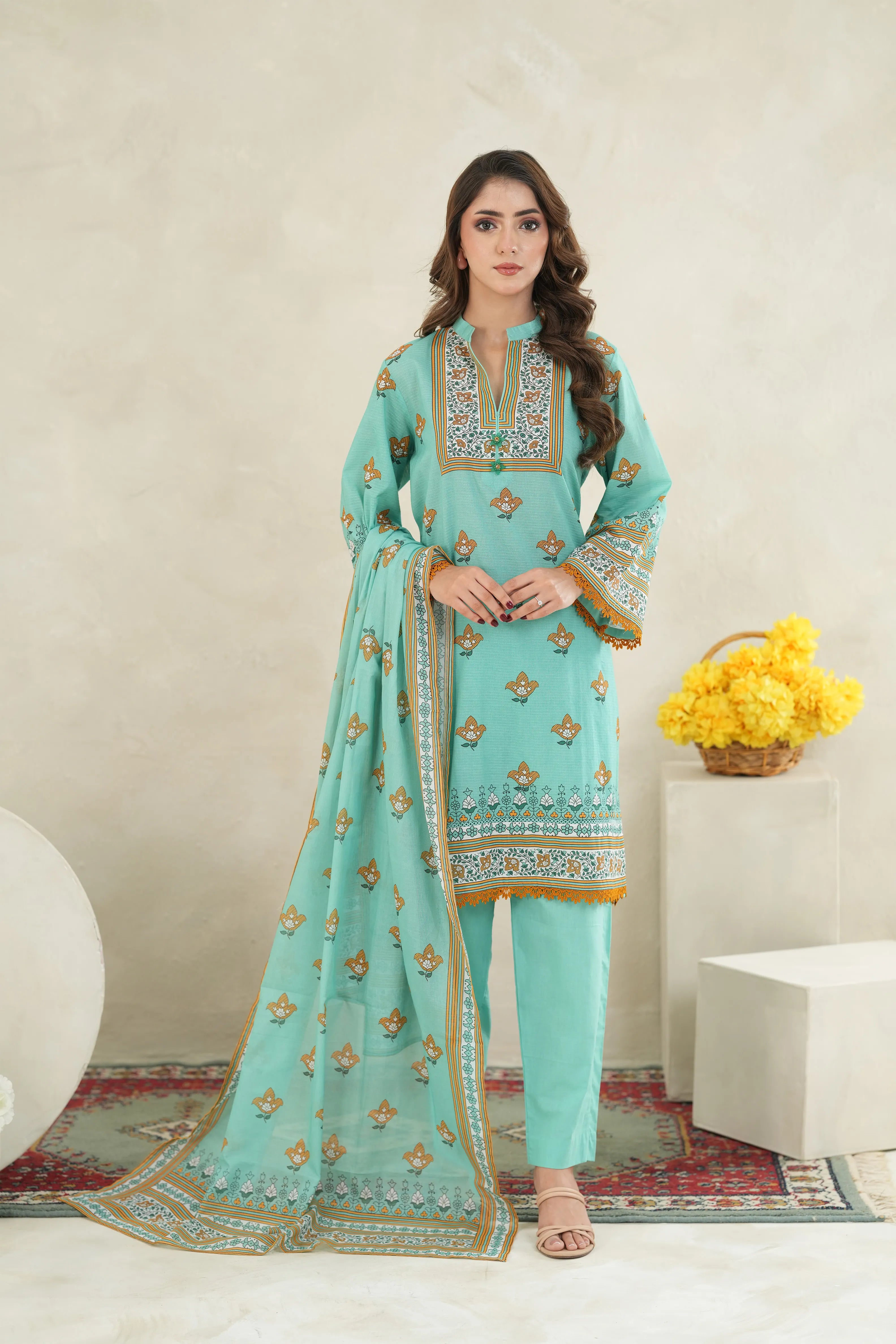 Aqua Grace Embroidered Lawn Set