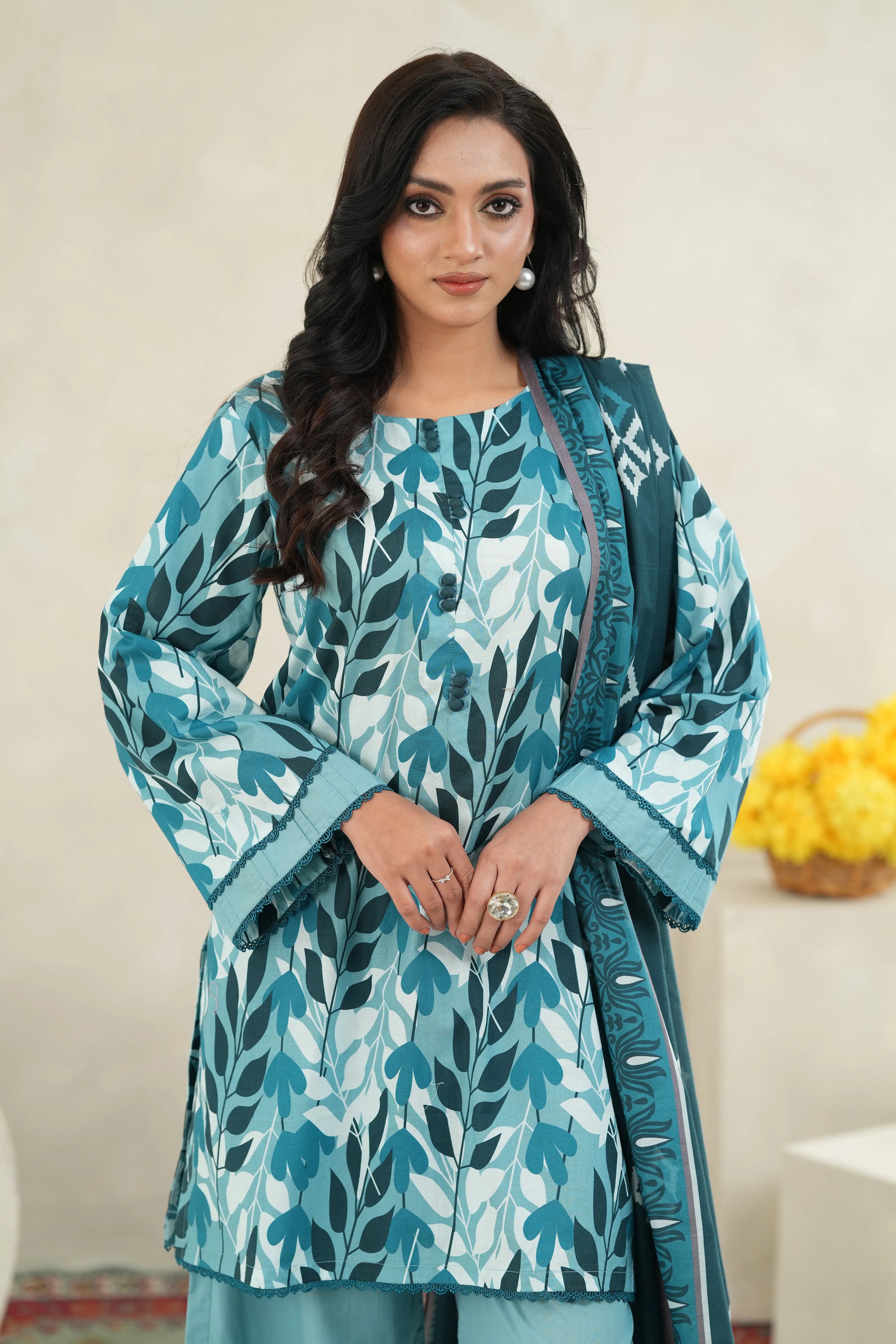 Teal Garden Printed Lawn 3 Piece Set