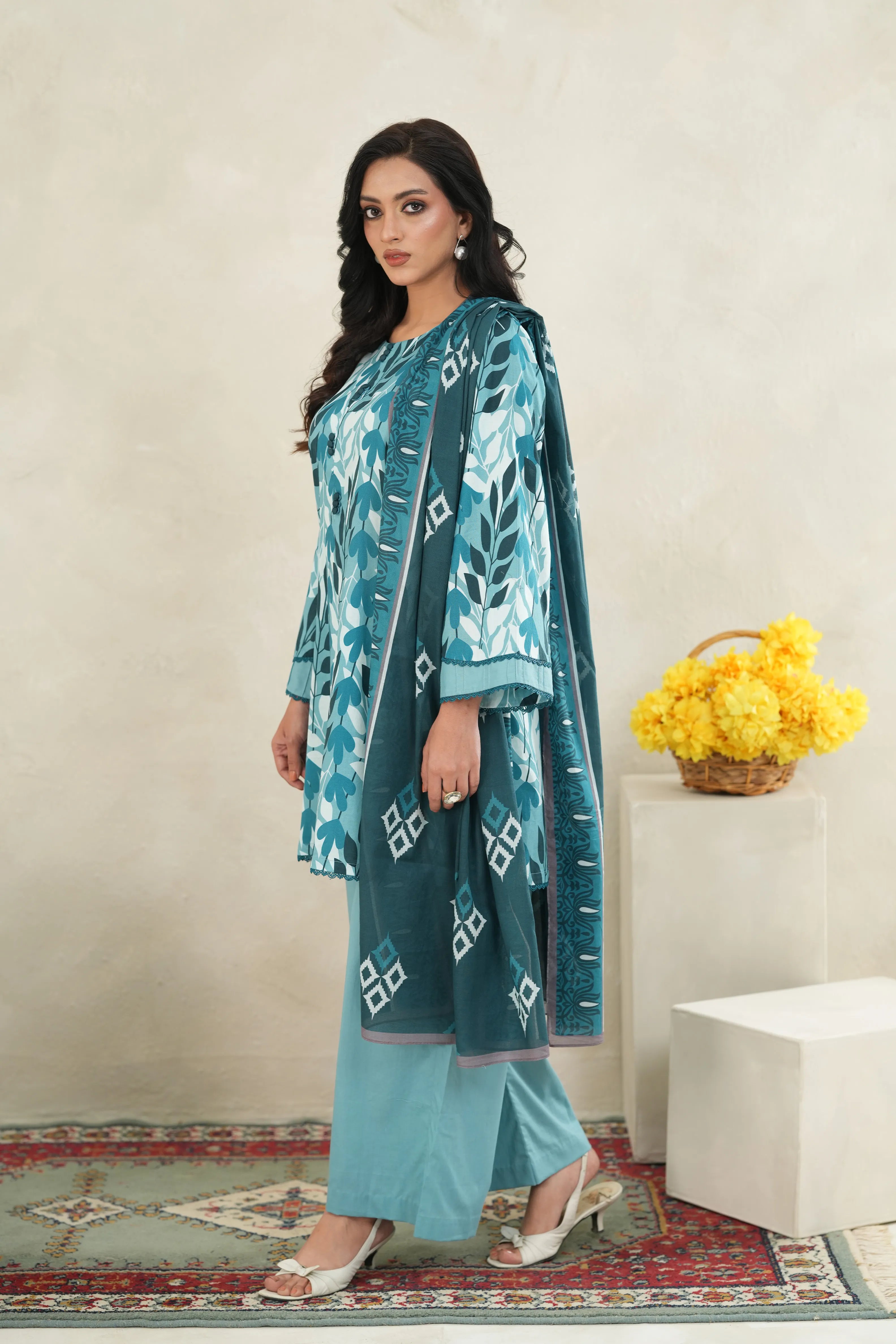 Teal Garden Printed Lawn 3 Piece Set