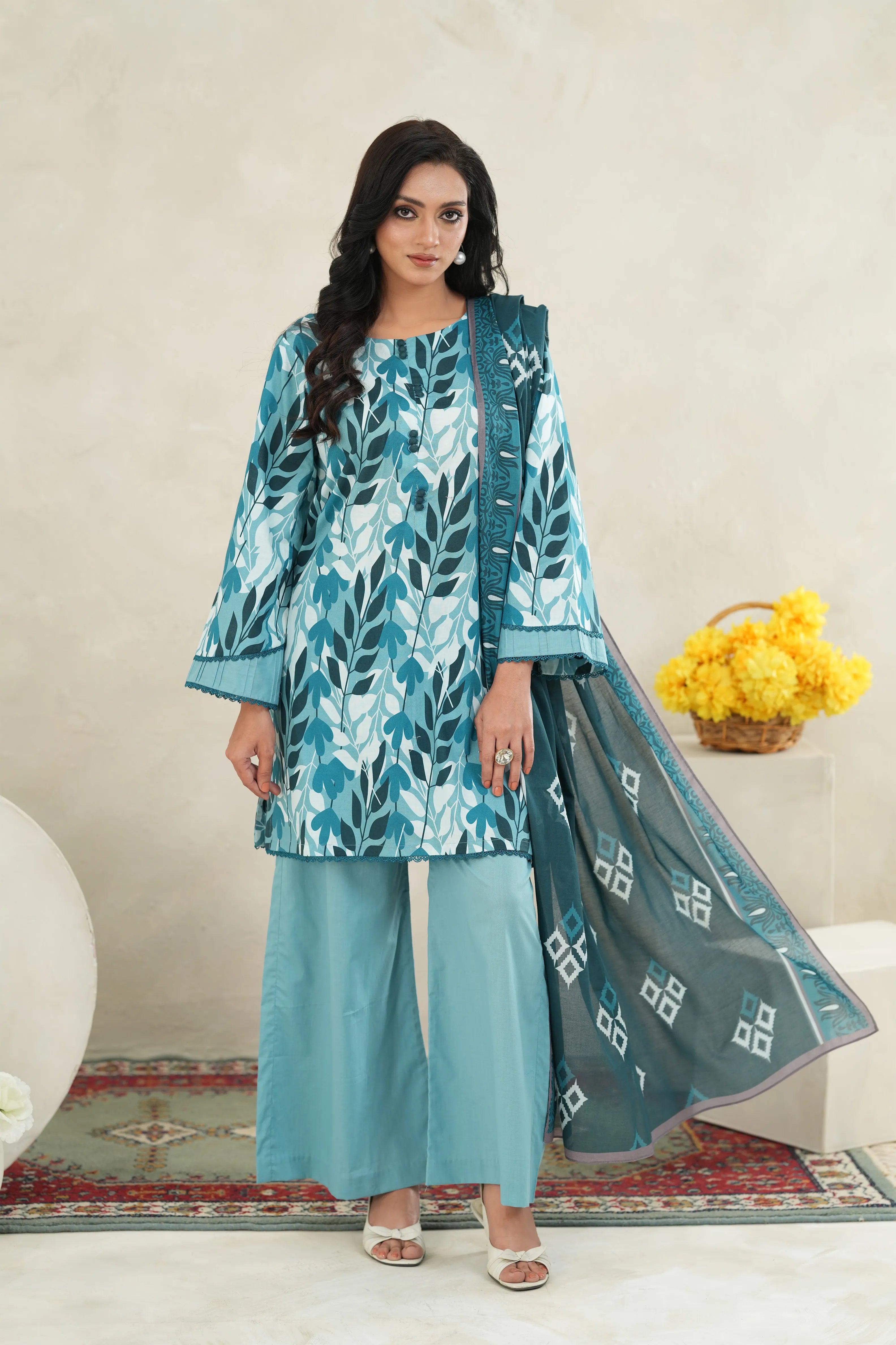 Teal Garden Printed Lawn 3 Piece Set