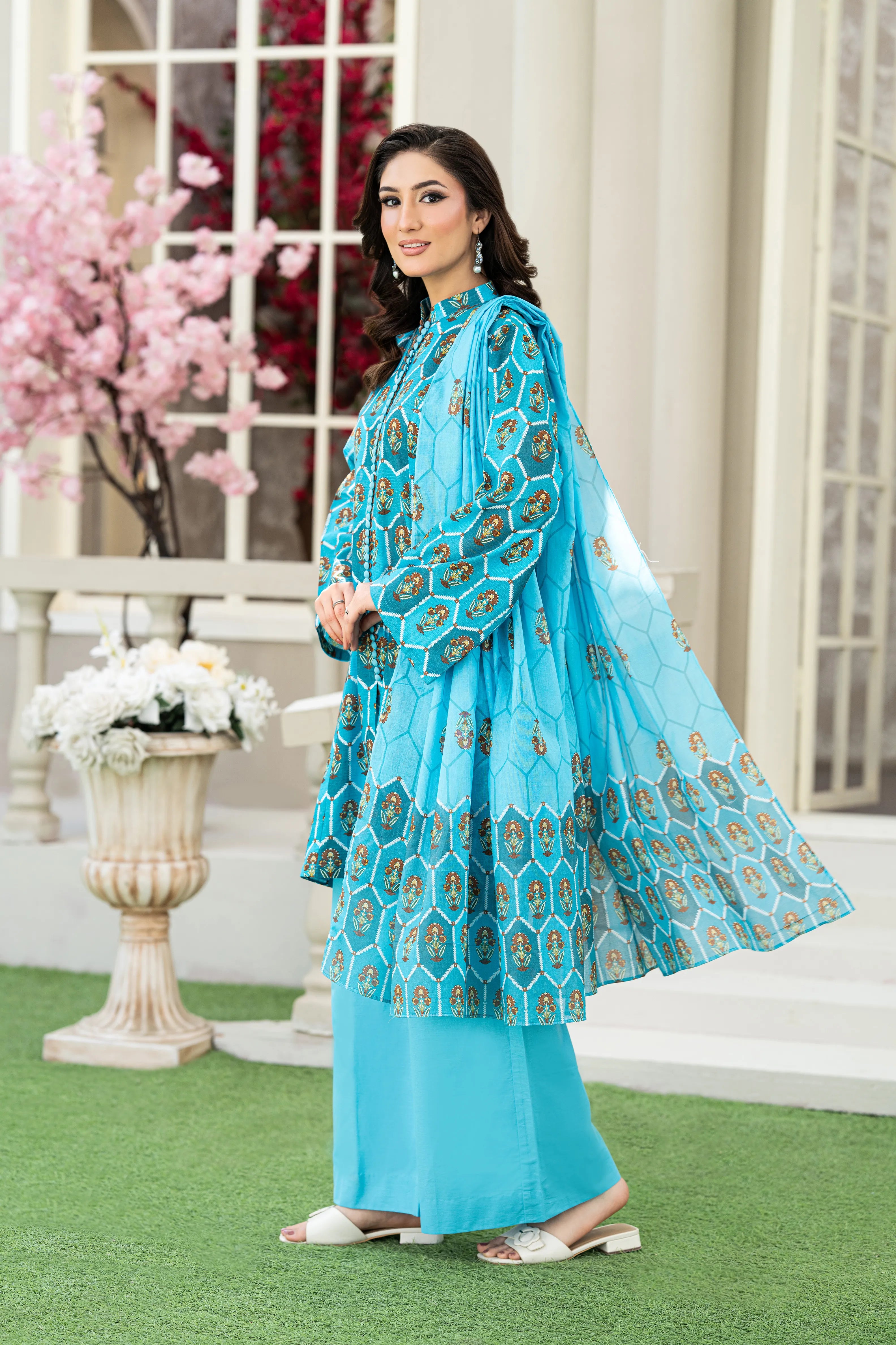 Turquoise Charm Printed Lawn 3 Piece Set