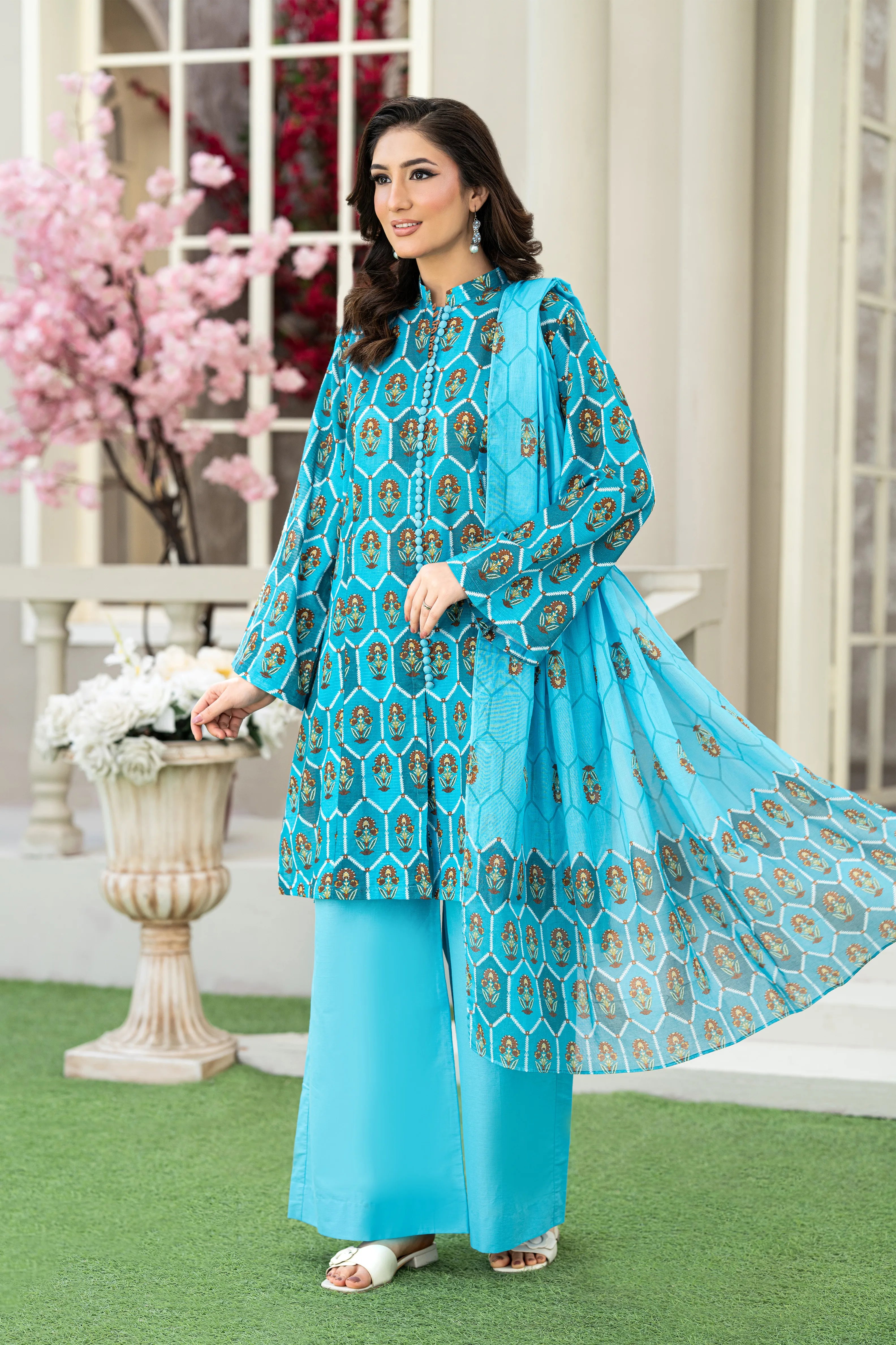 Turquoise Charm Printed Lawn 3 Piece Set