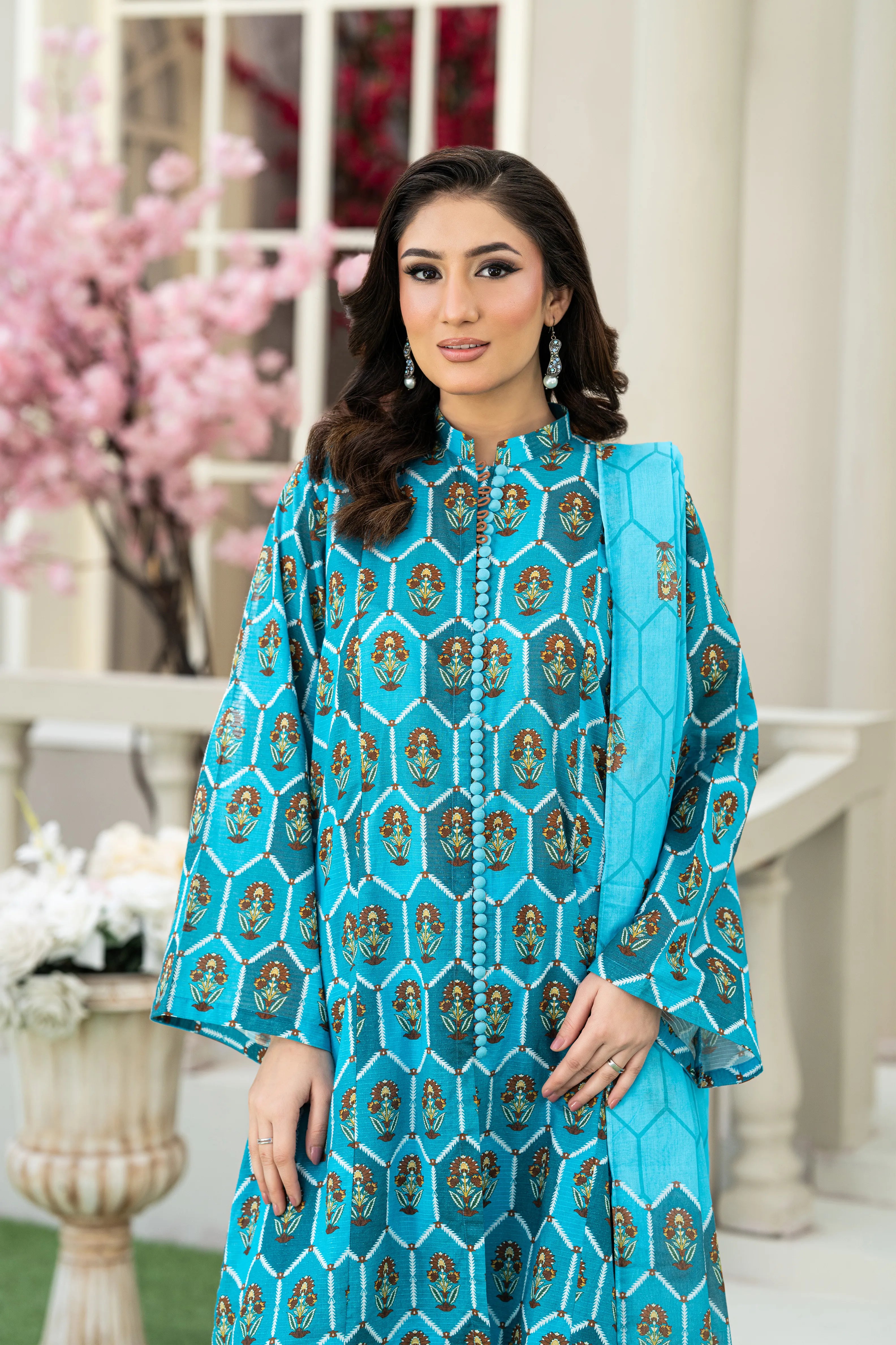 Turquoise Charm Printed Lawn 3 Piece Set