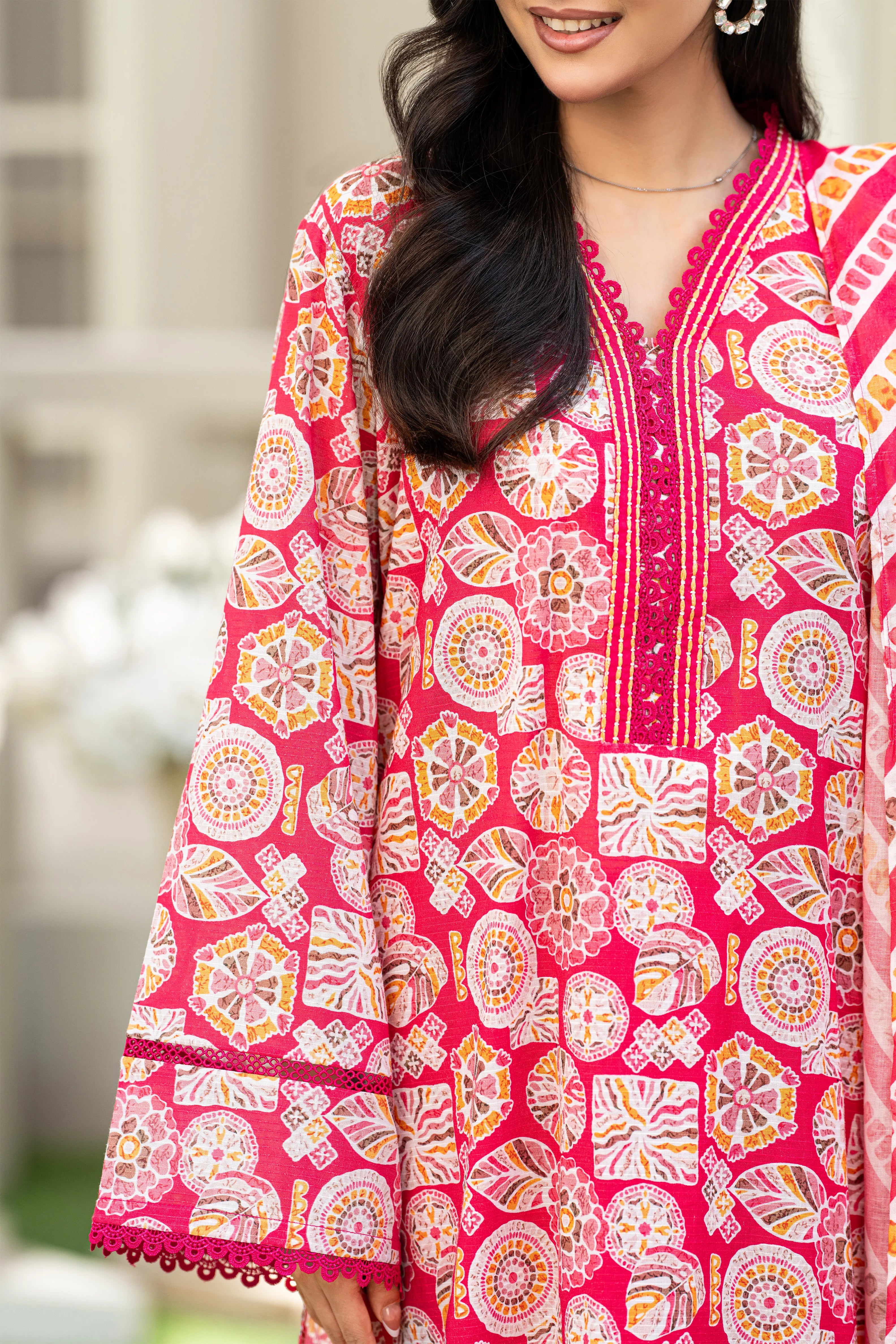 Premium Printed Lawn Hot Pink Suit