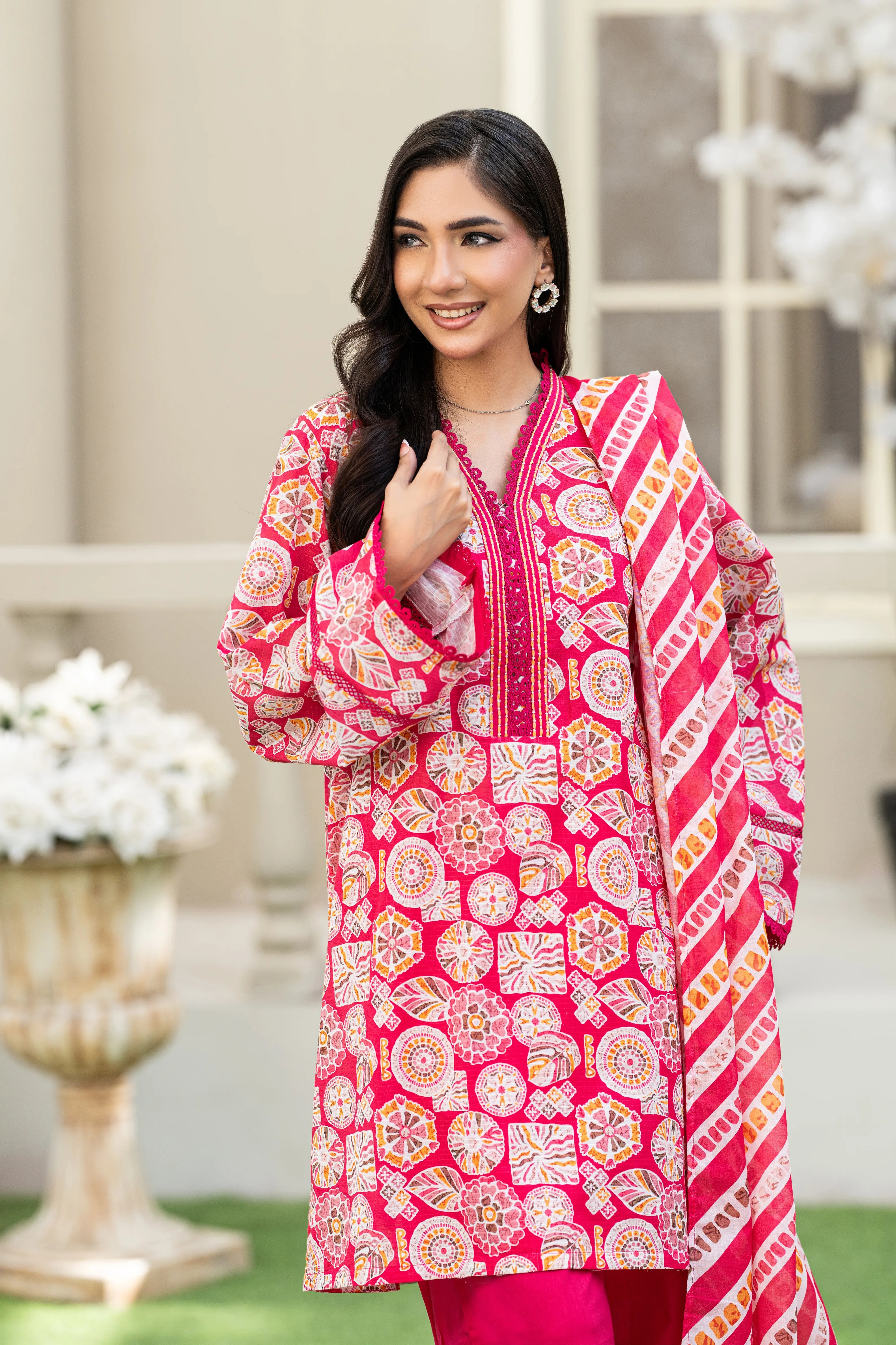 Premium Printed Lawn Hot Pink Suit