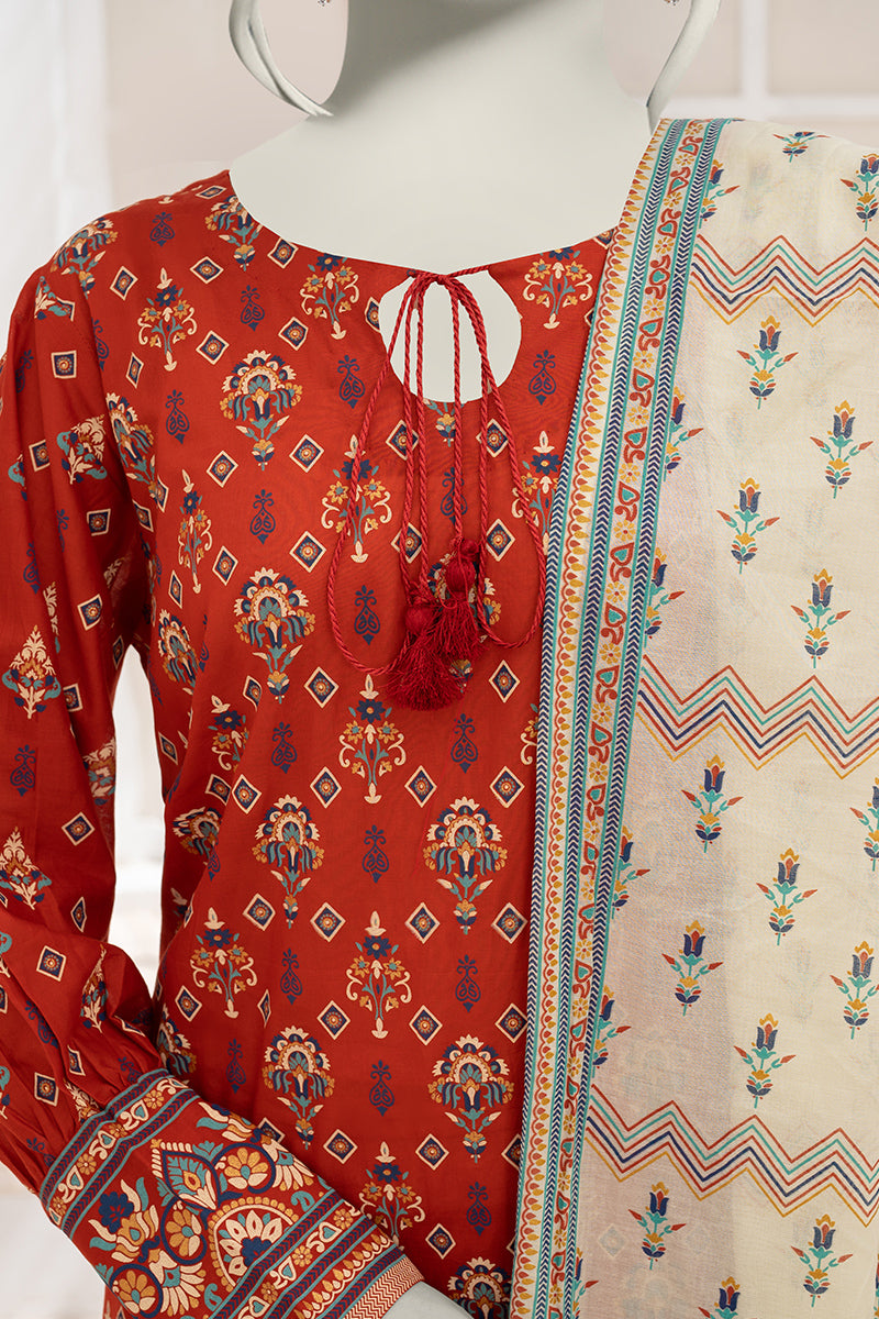 Inaya By KBCFashion - 3PC Unstitched Printed Lawn Suit (Red & White)