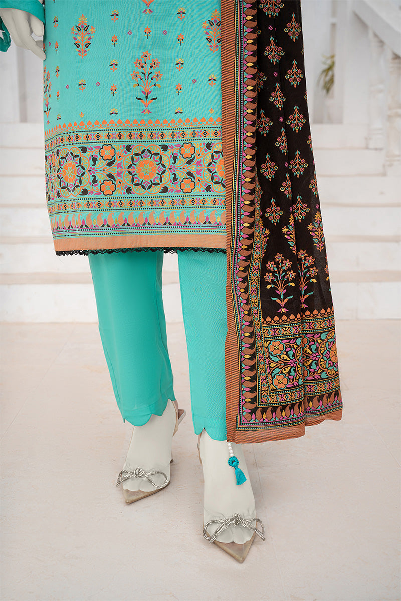 Inaya By KBCFashion - 3PC Unstitched Printed Lawn Suit (Ice Green & Black)