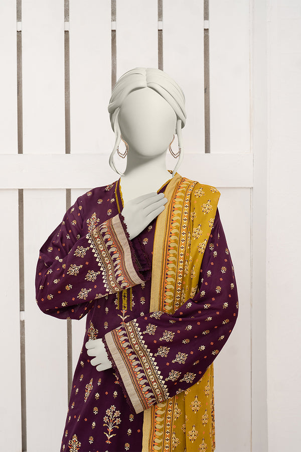 Inaya By KBCFashion - 3PC Unstitched Printed Lawn Suit (Purple & Yellow)