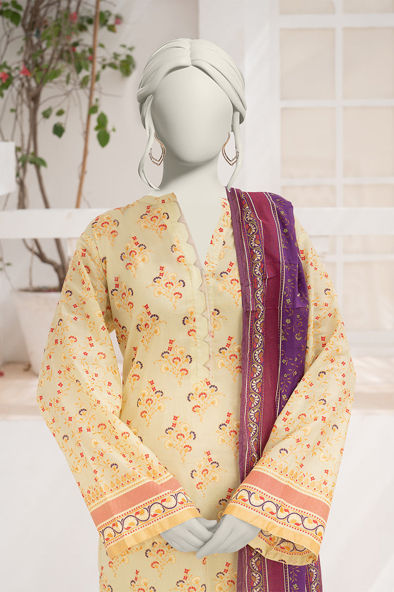 Inaya By KBCFashion - 3PC Unstitched Printed Lawn Suit (Pastel Yellow & Purple)