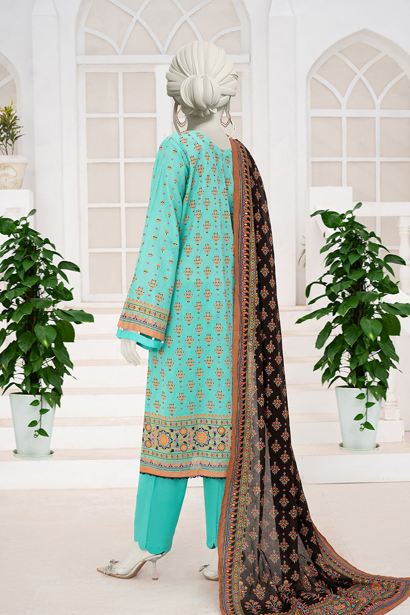 Inaya By KBCFashion - 3PC Unstitched Printed Lawn Suit (Ice Green & Black)