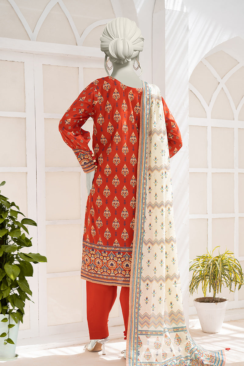 Inaya By KBCFashion - 3PC Unstitched Printed Lawn Suit (Red & White)