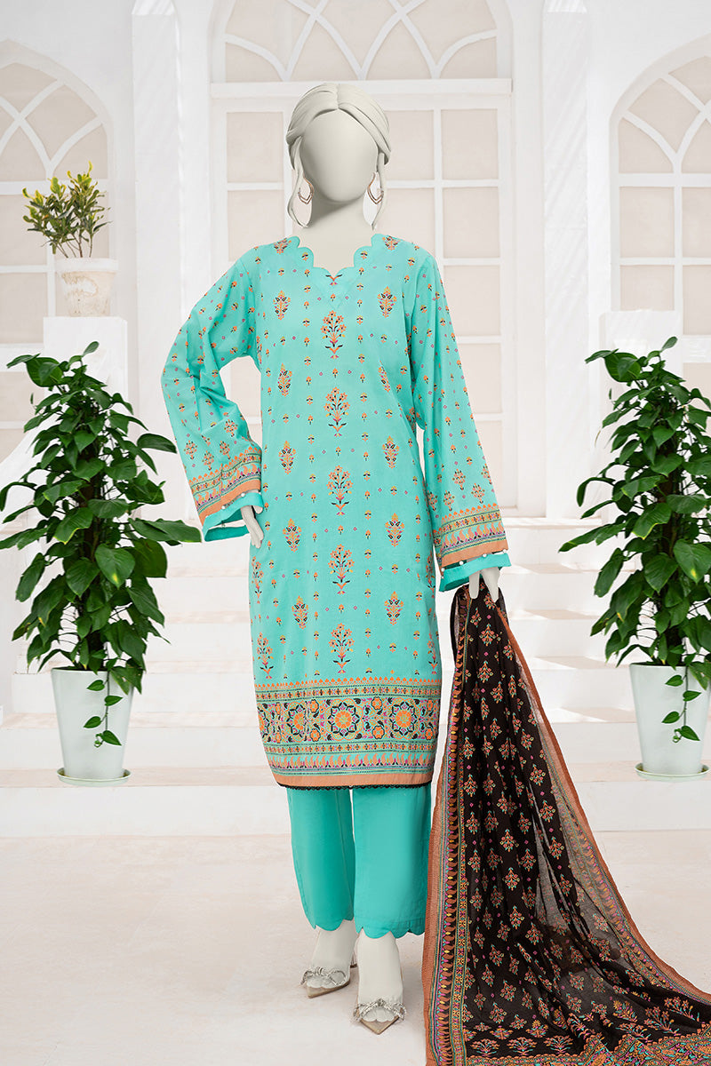 Inaya By KBCFashion - 3PC Unstitched Printed Lawn Suit (Ice Green & Black)