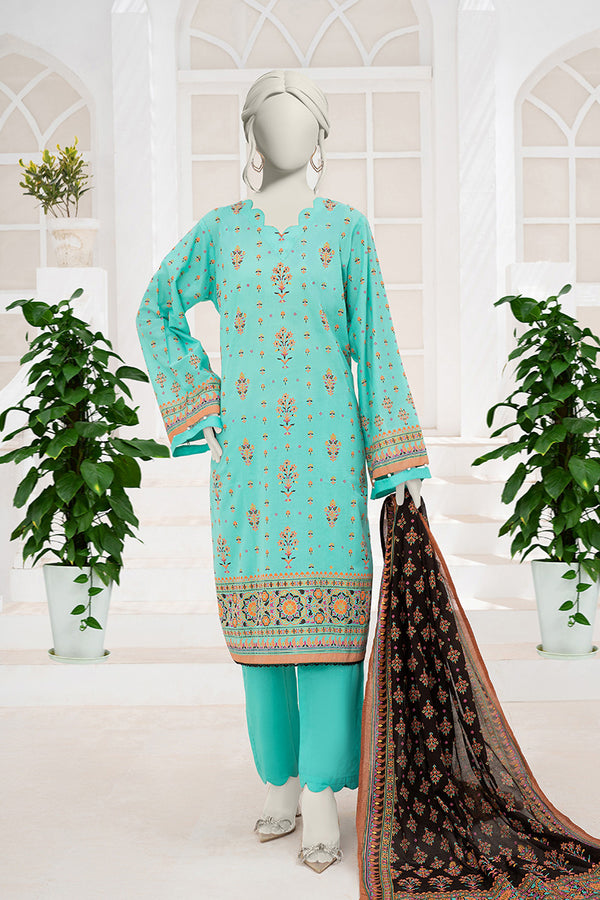 Inaya By KBCFashion - 3PC Unstitched Printed Lawn Suit (Ice Green & Black)