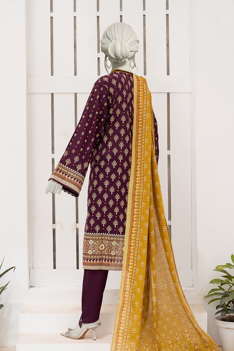Inaya By KBCFashion - 3PC Unstitched Printed Lawn Suit (Purple & Yellow)