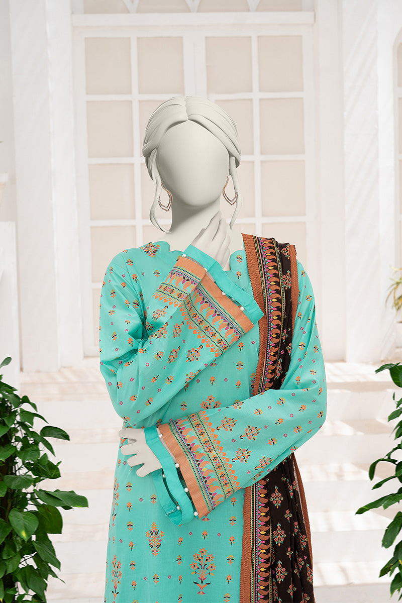 Inaya By KBCFashion - 3PC Unstitched Printed Lawn Suit (Ice Green & Black)