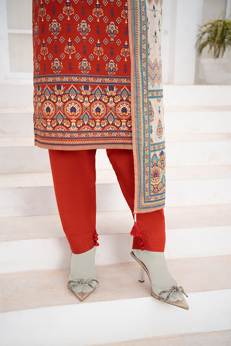 Inaya By KBCFashion - 3PC Unstitched Printed Lawn Suit (Red & White)