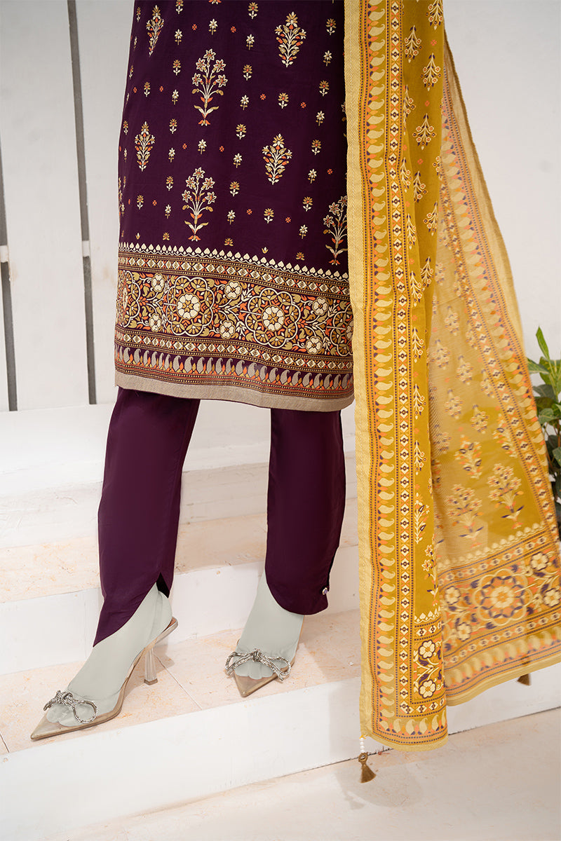 Inaya By KBCFashion - 3PC Unstitched Printed Lawn Suit (Purple & Yellow)